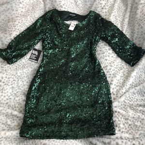 Green sequined dress, 3/4 sleeve length size 4